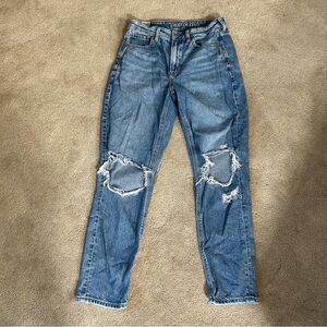 American Eagle Strigid Mom Jeans Blue Womens 4 Ripped Distressed